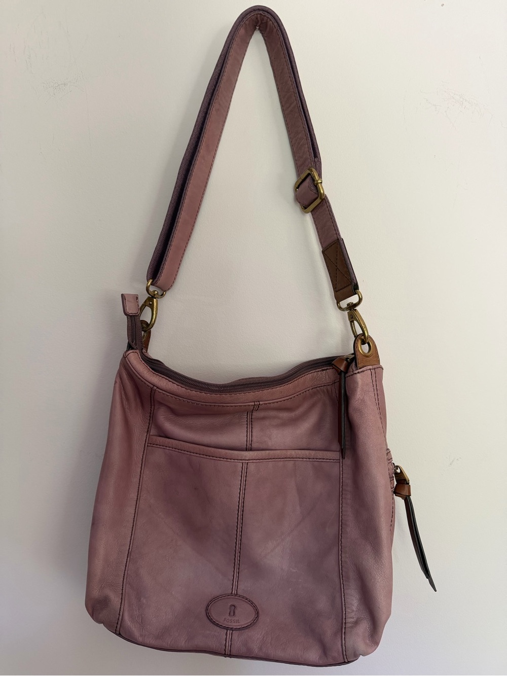 Fossil Mauve Purple Leather Shoulder Bag Tote